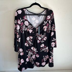 NEW Tahari Floral V-Neck “My Perfect Shape” Top – Women’s Plus Size 2X